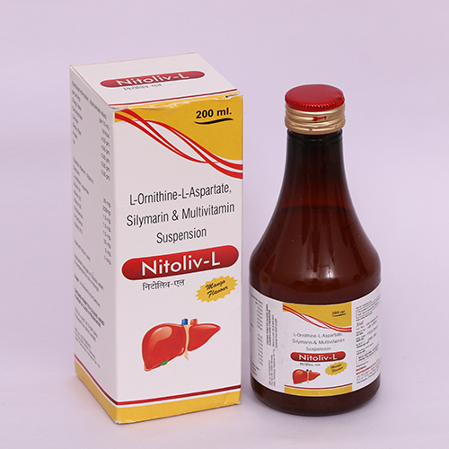 Product Name: NITOLIV L, Compositions of NITOLIV L are L-Ornithine-L-Asparate, Silymarin & Multivitamin Suspension - Biomax Biotechnics Pvt. Ltd