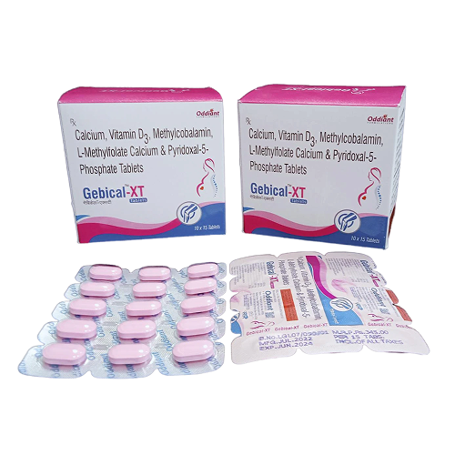 Product Name: Gebical XT, Compositions of Gebical XT are Calcium, Vitamin D3, Methylcobalamin, L-Methylfolate Calcium & Pyridoxal-5-Phosphate Tablets - Oddiant Formulations