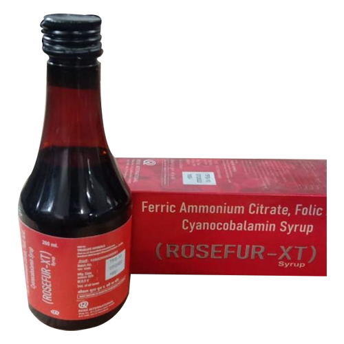 Product Name: Rosefur XT, Compositions of Rosefur XT are Ferric Ammonium Citrate,Folic Cyanocobalamin Syrup - Jonathan Formulations