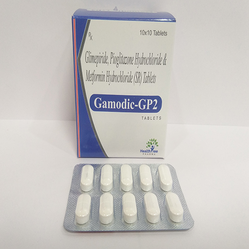 Product Name: Gamodic GP2, Compositions of are Glimepiride,Piogliticone Hydrochloride & Metfortin Hydrochloride  (SR) Tablets - Healthtree Pharma (India) Private Limited