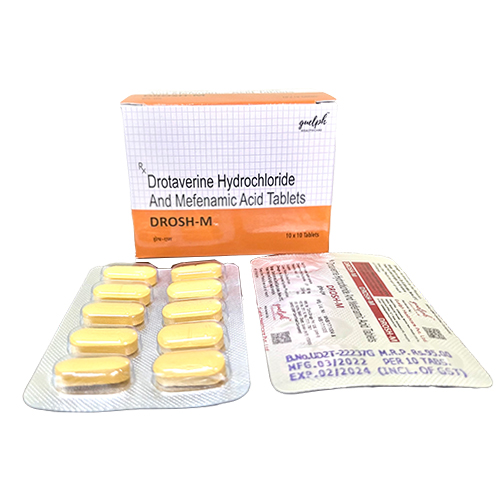 Product Name: Drosh M, Compositions of Drosh M are Drotaverine Hydrochloride And Mefenamic Acid Tablets - Guelph Healthcare Pvt Ltd