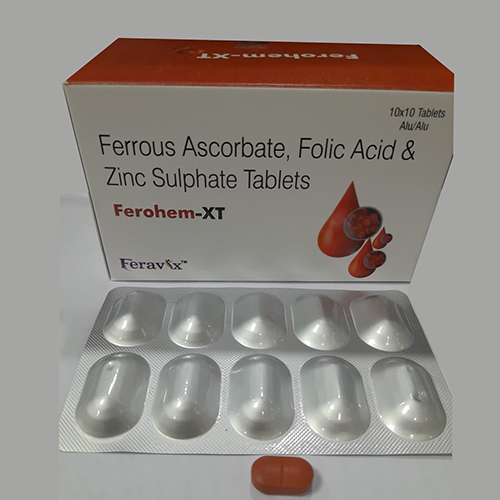 Product Name: Ferohem  XT, Compositions of Ferohem  XT are Ferrous Ascorbate,Folic Acid & Zinc Sulphate Tablets - Feravix Lifesciences