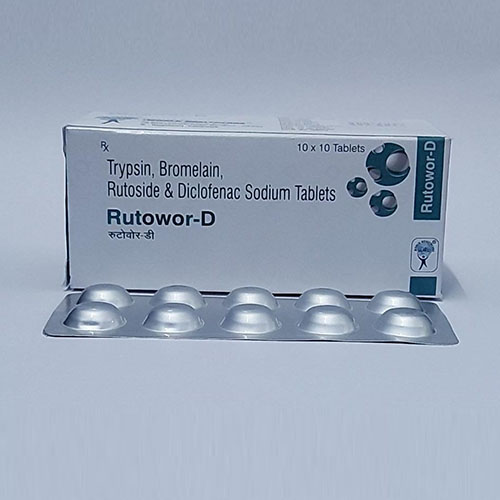 Product Name: Rutowor D, Compositions of Rutowor D are Trypsin,Bromelain,Rutoside & Diclofenac Sodium Tablets - WHC World Healthcare