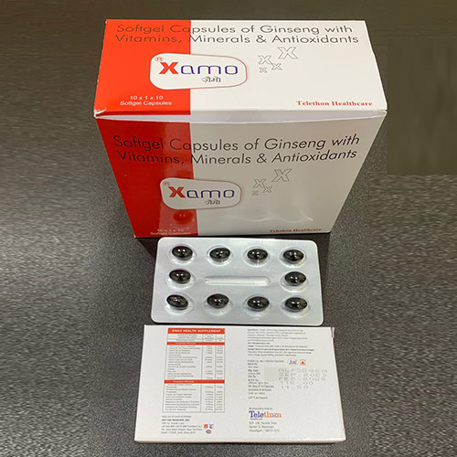 Product Name: Xamo, Compositions of Xamo are Softgel Capsules of Ginseng with Vitamins, MInerals & Antioxidants - Telethon Healthcare
