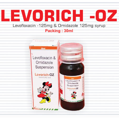 Product Name: Levorich OZ, Compositions of Levorich OZ are Levofloxacin & Ornidazole Suspension - Pharma Drugs and Chemicals
