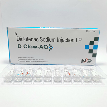 Product Name: D Clow AQ, Compositions of D Clow AQ are Diclofenac Sodium Injection IP - Noxxon Pharmaceuticals Private Limited