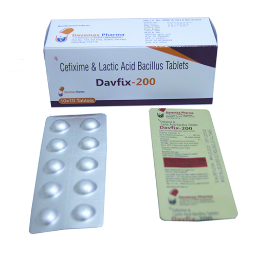Product Name: Davfix 200, Compositions of Davfix 200 are Cefixime Dispersable Tablets IP 200mg - Davemax Pharma