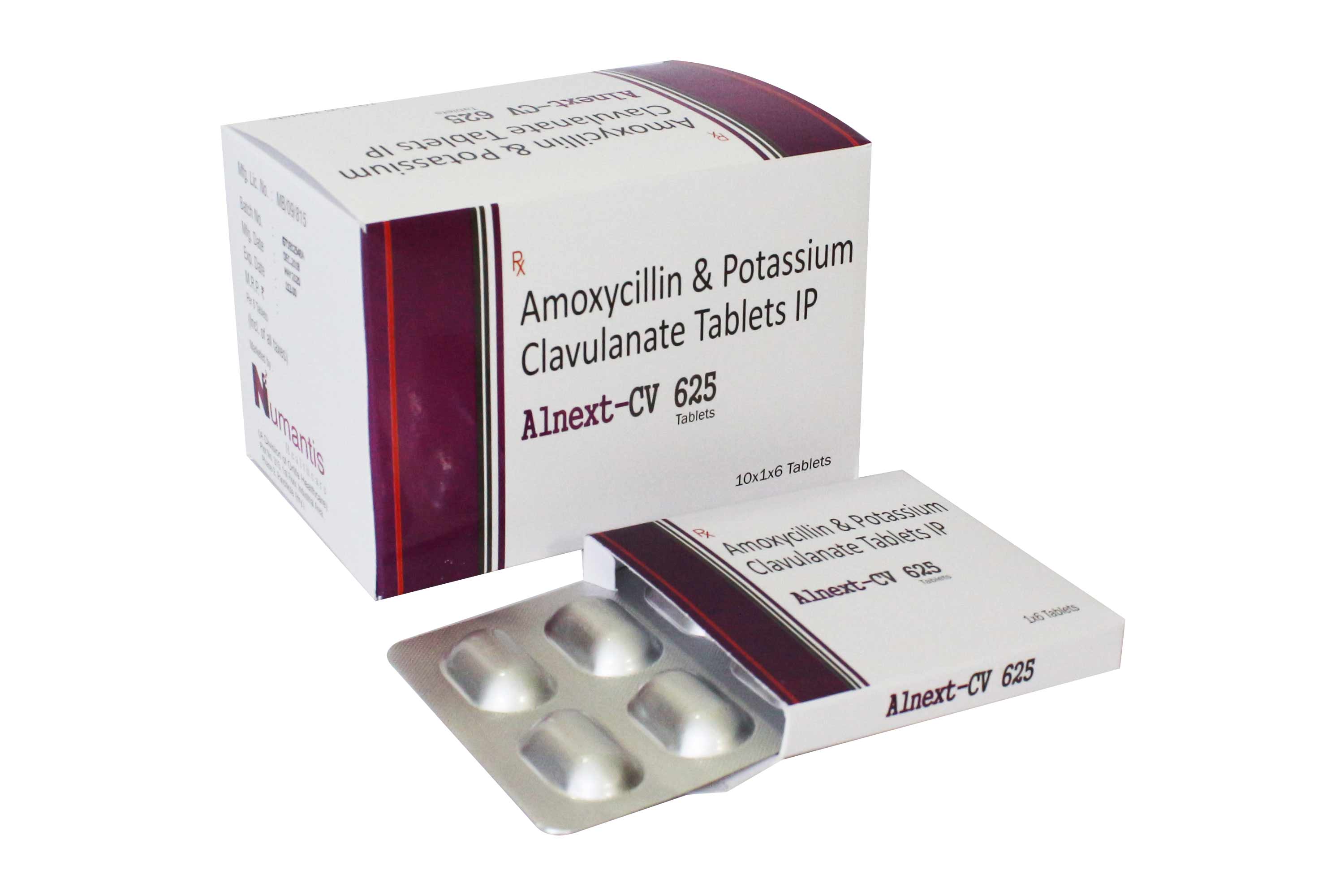 Product Name: Alnext CV, Compositions of Alnext CV are Amoxycillin & Potassium Clavulanate Tablets IP - Numantis Healthcare