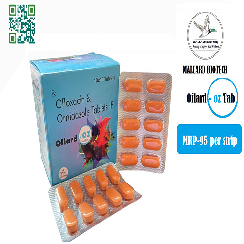 Product Name: Oflard OZ, Compositions of Oflard OZ are Ofloxacin & Ornidazole Tablets IP - Mallard Biotech Private Limited