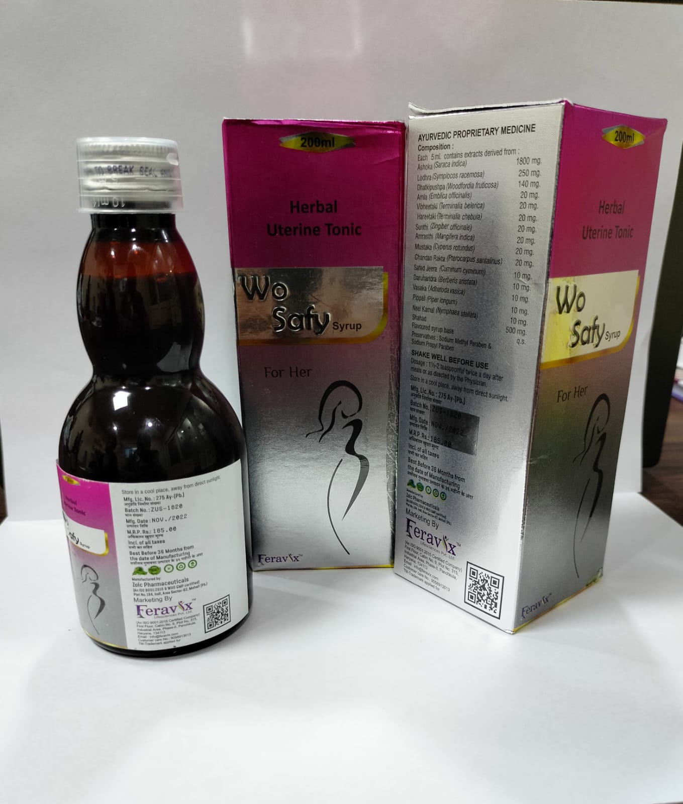 Product Name: WO SAFY Syrup, Compositions of WO SAFY Syrup are LUCORRHED (AS A PER LUECOSAFE DS) - Feravix Lifesciences
