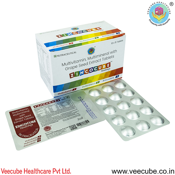 Product Name: ZINCOCUBE, Compositions of Multivitamin, Multiminerals with Grape Seed Extract Tablets are Multivitamin, Multiminerals with Grape Seed Extract Tablets - Veecube Healthcare Private Limited
