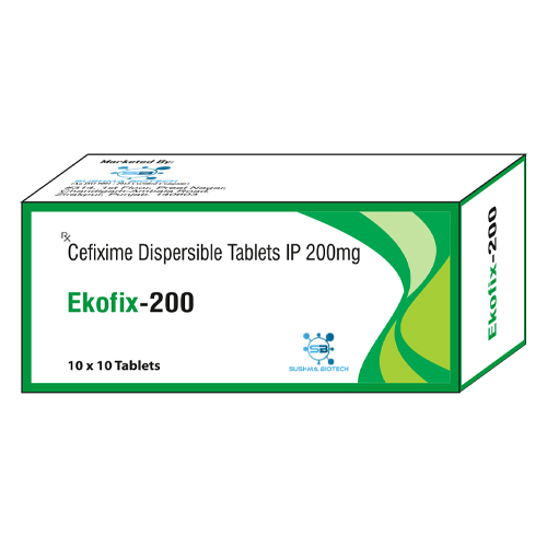 Product Name: Ekofix 200, Compositions of Ekofix 200 are Cefixime Dispersible Tablets IP 200mg - Sushma Biotech