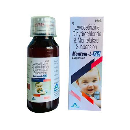 Product Name: MONTEM L KID, Compositions of MONTEM L KID are Levocetrizine Dihydrochloride & Montelukast Suspension - Amzy Life Care