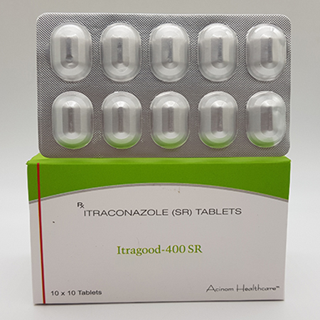Product Name: Itragood 400 SR, Compositions of Itragood 400 SR are Itraconazole (SR) Tablets - Acinom Healthcare