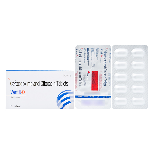 Product Name: VANTIL O, Compositions of Cefpodoxime 200mg + Ofloxacin 200mg Lactic Acid Bacilus are Cefpodoxime 200mg + Ofloxacin 200mg Lactic Acid Bacilus - Fawn Incorporation