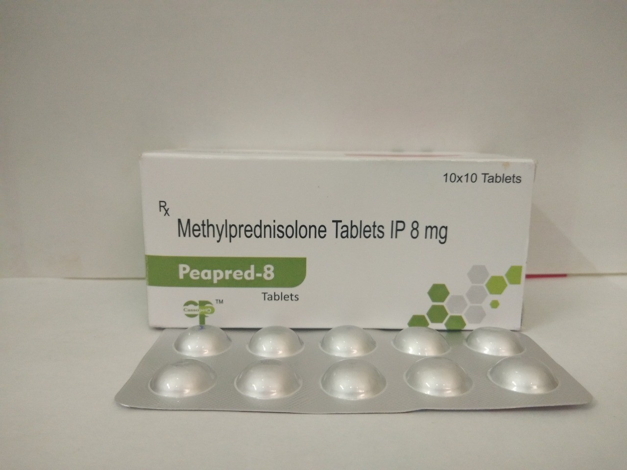 Product Name: Peapred 8, Compositions of Peapred 8 are Methylprednisolone Tablets IP 8mg - Cassopeia Pharmaceutical Pvt Ltd