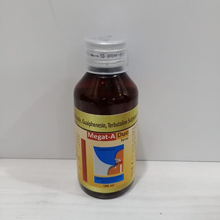 Product Name: Mega A, Compositions of Mega A are Amrol Hydrochloride Guaiphensin Terbutaline Sulphate And Menthol Syrup - Soinsvie Pharmacia Pvt. Ltd