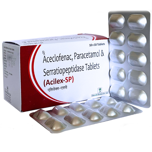 Product Name: Acilex SP, Compositions of Acilex SP are Aceclofenac, Paracetamol & Serratiopeptidase Tablets - Glenvox Biotech Private Limited