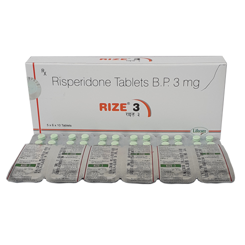 Product Name: Rize 3, Compositions of Rize 3 are Risperidone Tablets BP 3mg - Lifecare Neuro Products Ltd.