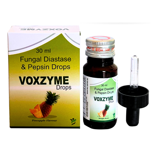 Product Name: VOXZYME, Compositions of VOXZYME are Fungal Diastase & Pepsin Drops - Glenvox Biotech Private Limited