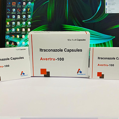 Product Name: Avertru 100, Compositions of Avertru 100 are Itraconazole Capsules - Adenscot Healthcare Pvt. Ltd.