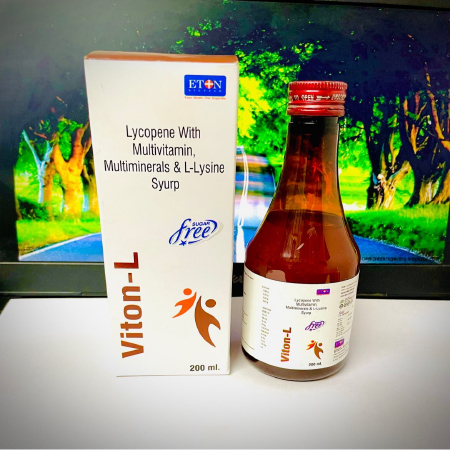 Product Name: Viton L, Compositions of Viton L are Lycopene,Multivitamin,Multimineral & L-Lysene Syrup - Eton Biotech Private Limited