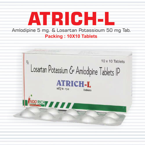 Product Name: Atrich L, Compositions of Atrich L are Losartan Potassium & Amlodipine Tablets  Ip - Pharma Drugs and Chemicals