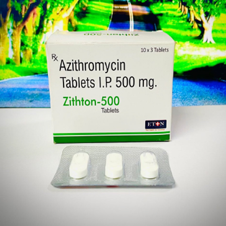 Product Name: Zithton 500, Compositions of Zithton 500 are Azithromycin Tablets I.P. 500 MG - Eton Biotech Private Limited