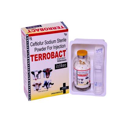 Product Name: TERROBACT, Compositions of TERROBACT are Ceftiofur Sodium Sterile Powder For injection - ISKON REMEDIES