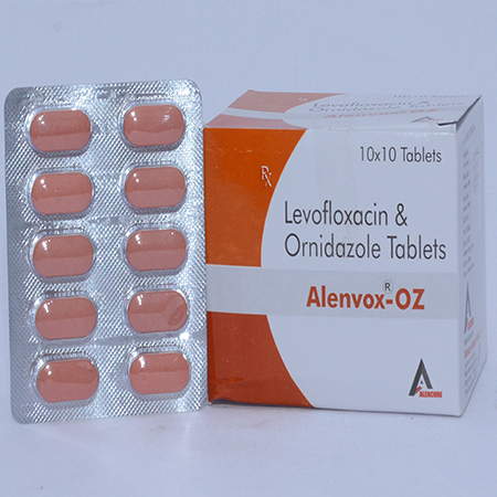 Product Name: ALENVOX OZ, Compositions of ALENVOX OZ are Levofloxacin & Ornidazole Tablets - Alencure Biotech Pvt Ltd