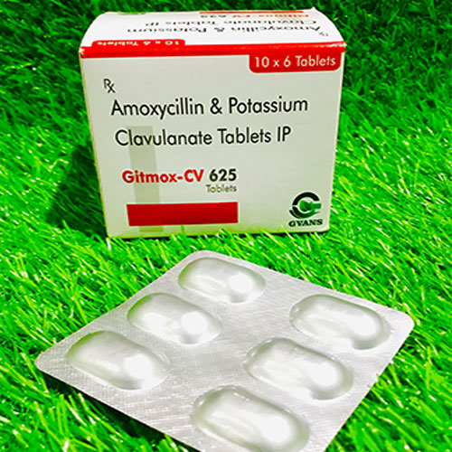 Product Name: Gitmox CV 625, Compositions of Gitmox CV 625 are Amoxycillin & Potassium Clavulanate - Gvans Biotech Pvt. Ltd