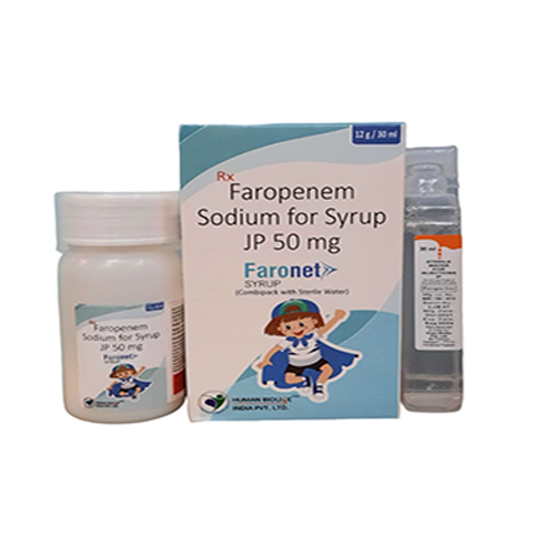 Product Name: FARONET DRY SYP, Compositions of FARONET DRY SYP are Faropenem Sodium for Syrup JP 50 mg - Human Biolife India Pvt. Ltd