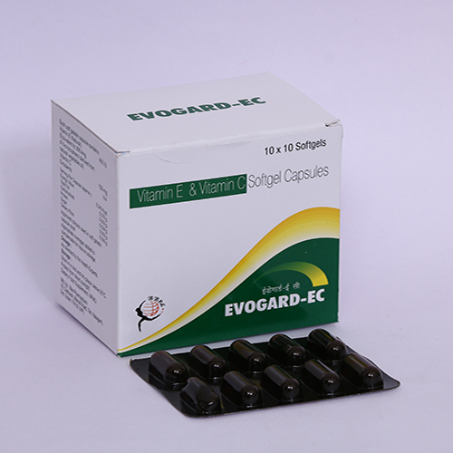 Product Name: EVOGARD EC, Compositions of EVOGARD EC are Vitamin E & VItamin C Softgel Capsules - Biomax Biotechnics Pvt. Ltd