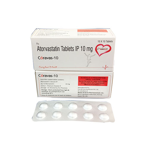Product Name: Coravas 10, Compositions of Coravas 10 are Atorvastin Tablets Ip 10mg - Arlak Biotech