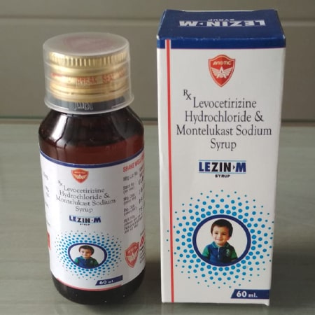 Product Name: Lezin M, Compositions of Lezin M are Levocetrizine Hydrochloride & Montelukast Sodium Syrup - Aviotic Healthcare Pvt. Ltd