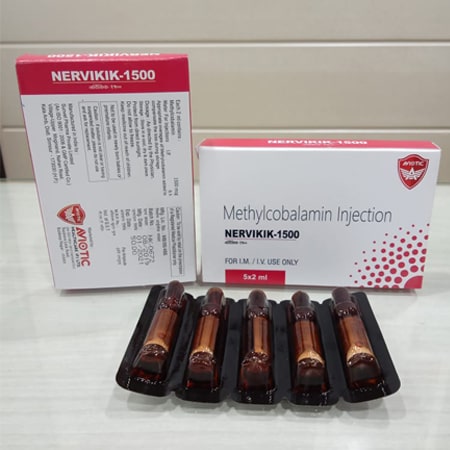 Product Name: Nervikik 1500, Compositions of Nervikik 1500 are Methylcobalamin Injection - Aviotic Healthcare Pvt. Ltd