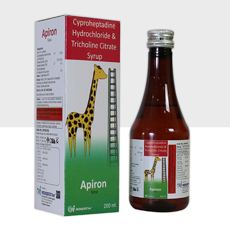 Product Name: Apiron, Compositions of Apiron are Cyproheptadine Hyydrochloride Tricholine Citrate Syrup - Mediquest Inc