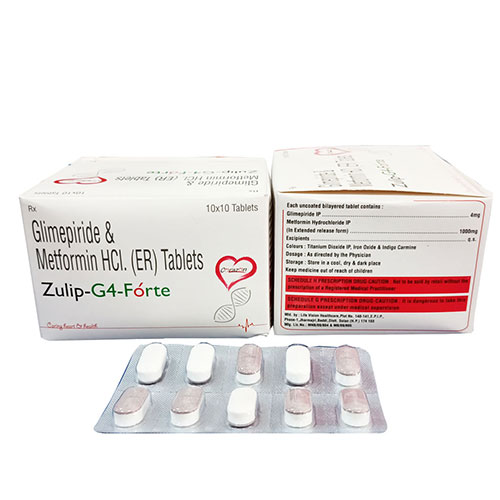 Product Name: Zulip G4 Forte, Compositions of Zulip G4 Forte are Glimepiride & Metformin - Arlak Biotech