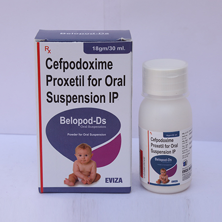 Product Name: Belopod Ds, Compositions of Belopod Ds are Cefpodoxime Proxetil for Oral Suspension IP - Eviza Biotech Pvt. Ltd