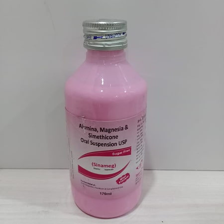 Product Name: Sinameg, Compositions of Sinameg are Alumina, Manesia &Oral Simethcone USP - Soinsvie Pharmacia Pvt. Ltd