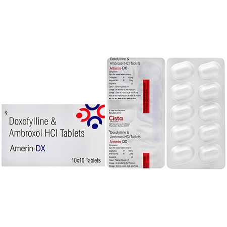 Product Name: AMERIN DX, Compositions of AMERIN DX are Doxofylline & Ambroxol Hcl Tablets - Cista Medicorp