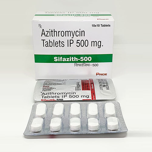 Product Name: Sifazith 500, Compositions of Sifazith 500 are Azithromycin Tablets IP 500 mg - Pride Pharma