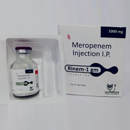 Product Name: Rinem 1gm, Compositions of Rinem 1gm are Meropenem Injection IP - Oreo Healthcare