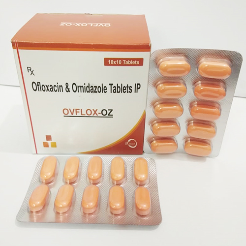 Product Name: OVFLOX OZ Tablets, Compositions of OVFLOX OZ Tablets are Ofloxacin  - Orindazole Tablets IP - JV Healthcare