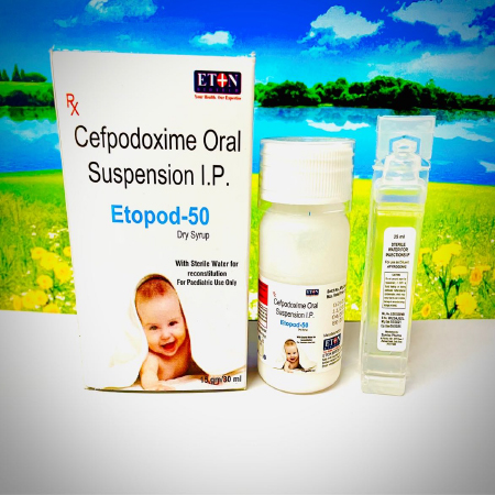 Product Name: Etopod 50, Compositions of Etopod 50 are Cefpodoxime Oral Suspension IP - Eton Biotech Private Limited