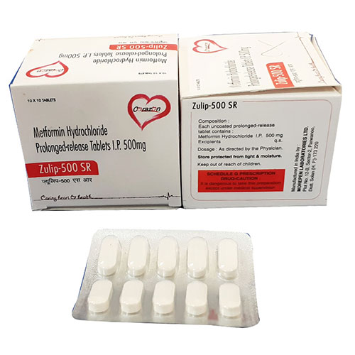 Product Name: Zulip 500SR, Compositions of Zulip 500SR are Metformin 500mg - Arlak Biotech