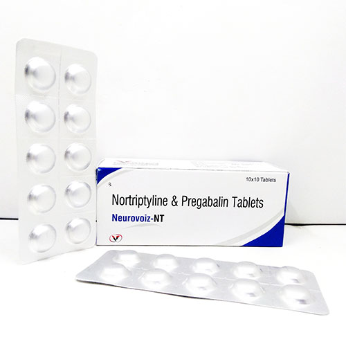 Product Name: Neurovoiz NT, Compositions of Neurovoiz NT are  Pregabalin 75mg + Nortryptline 10 mg - Voizmed Pharma Private Limited