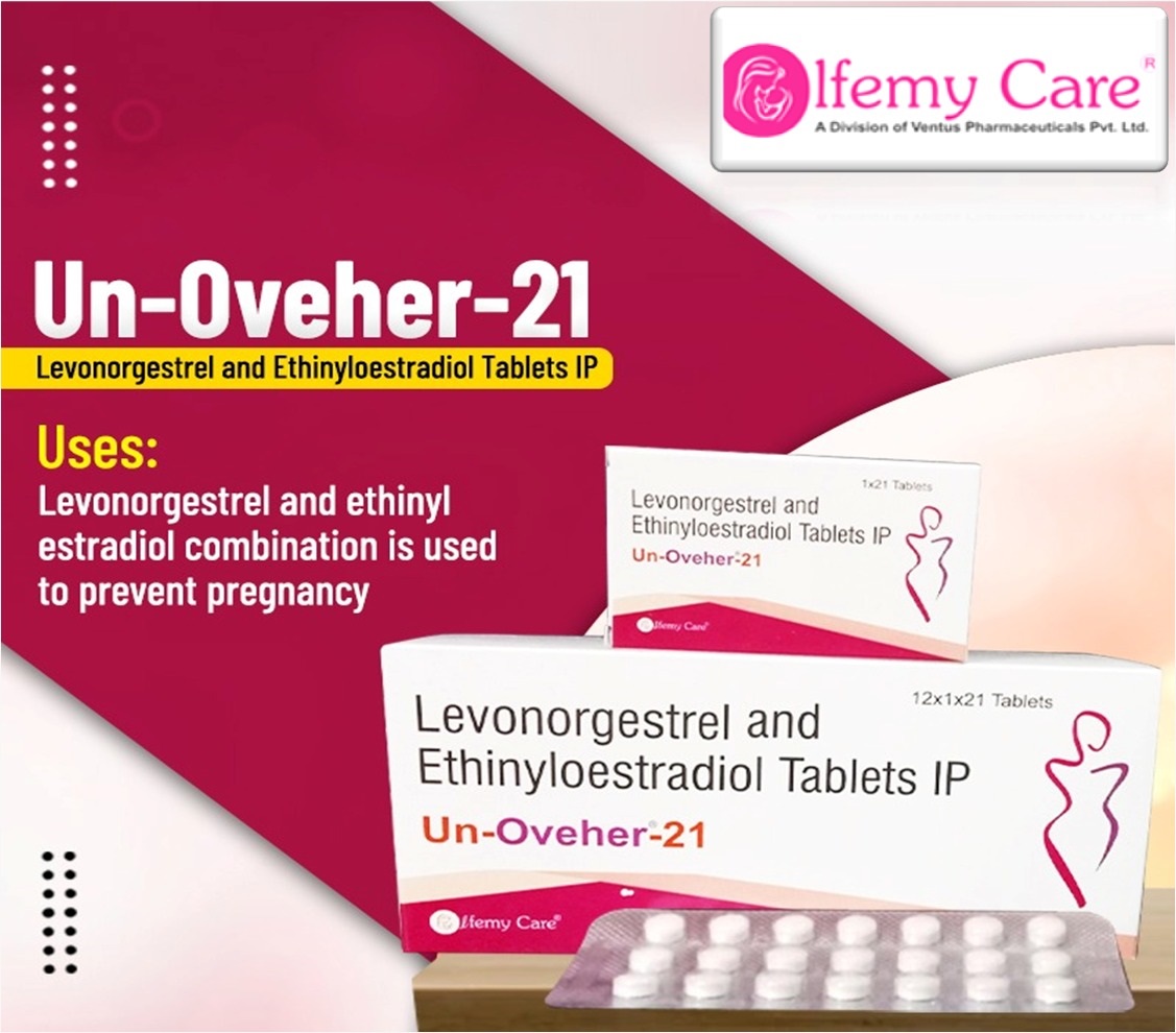 Product Name: Un Oveher 21, Compositions of Un Oveher 21 are Levonorgestrel and Ethinyloestradiol Tablets IP - Olfemy Care