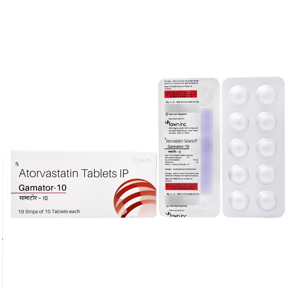 Product Name: GAMATOR 10, Compositions of GAMATOR 10 are Atorvastatin I.P. 10 mg. - Fawn Incorporation