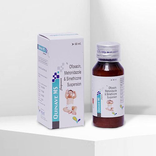 Product Name: Quinav MS, Compositions of Quinav MS are Ofloxacin and Metronidazole and Simethicone Suspension - Velox Biologics Private Limited